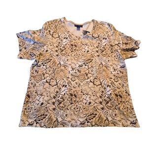 NWT Karen Scott Women's Khaki Brown Floral Short Sleeve Top Size 1X D22